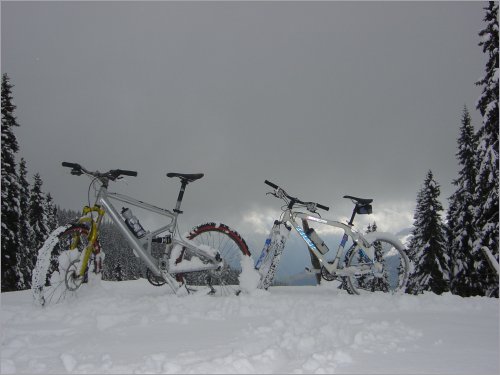 two bikes stuck in the snow...